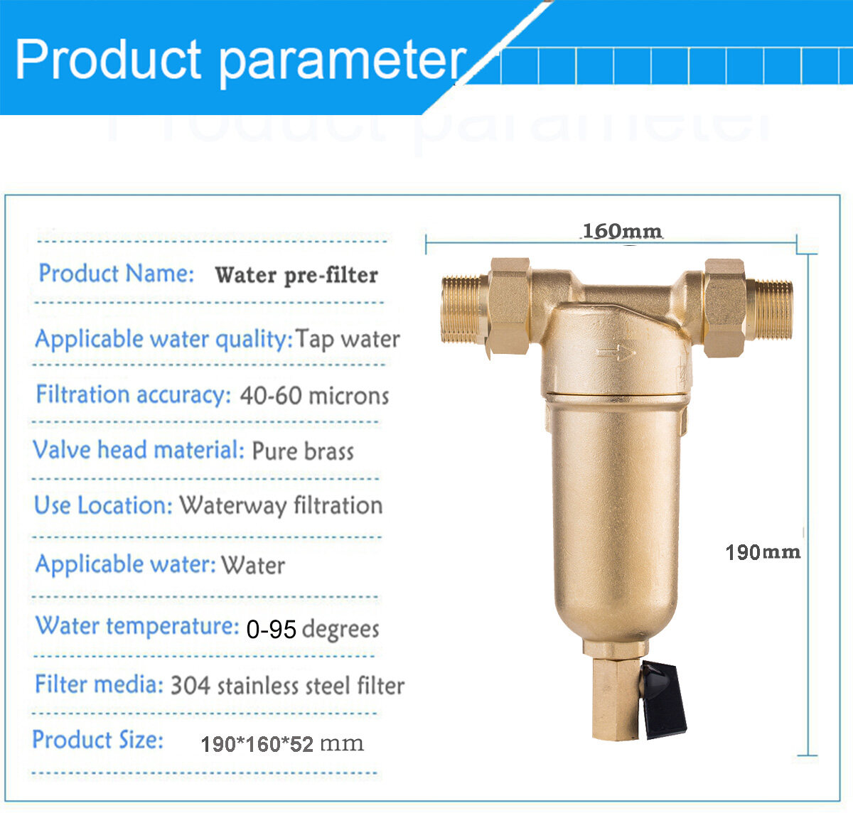 Siphon Backwas Pre-filter Hot Water Filter Whole Brass Purifier