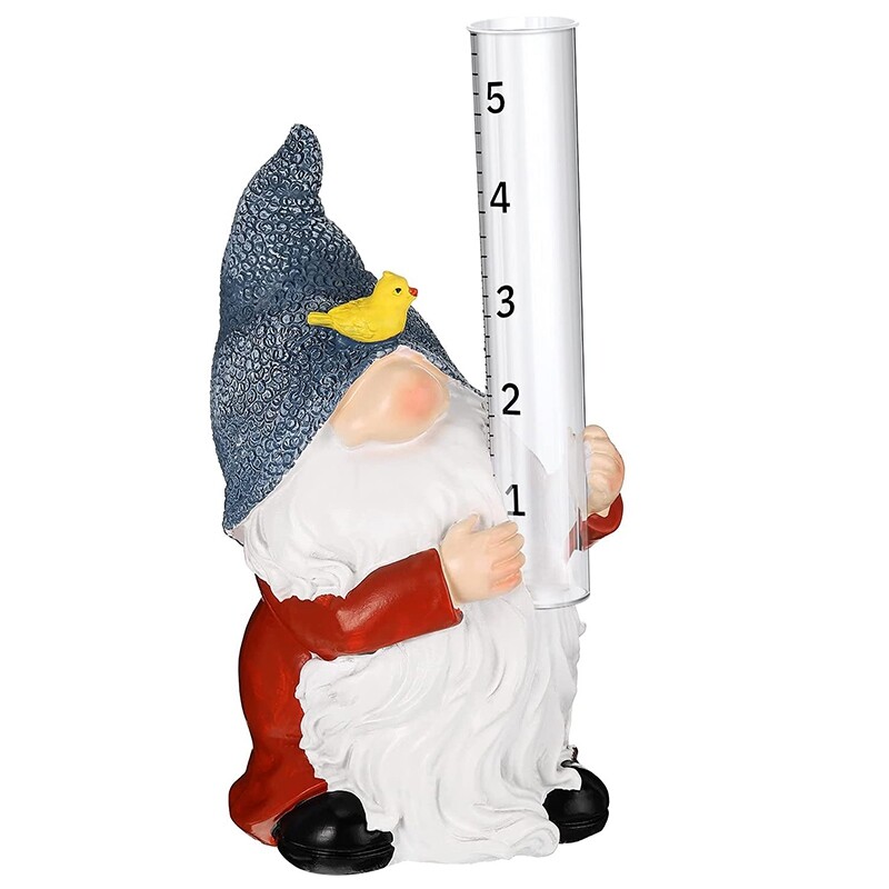 Rain Gauges Gnome Yard Garden Statue Decoration with Glass Rain Gauge
