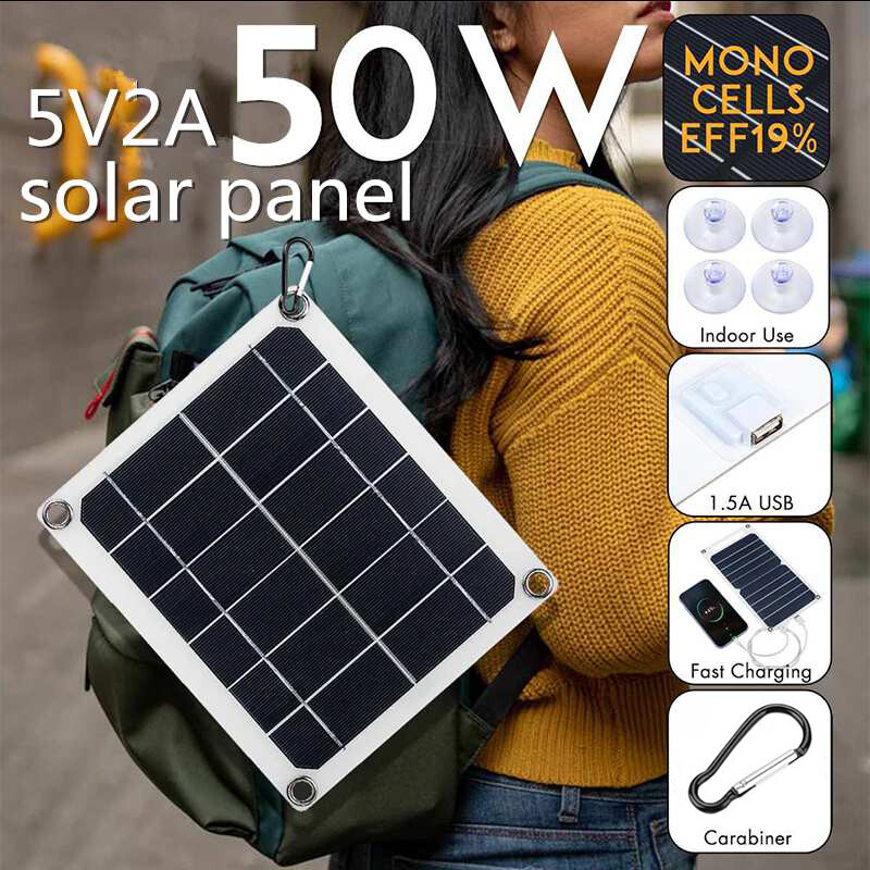 50w solar panel portable dual usb 5v 2a battery charger solar cell board car charger for phone rv car boat yacht camping