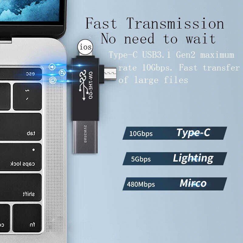 Bộ Chuyển Đổi OTG 3 Trong 1 Phích Cắm Chuyển Đổi Ánh Sáng Type C Micro Usb Sang Usb 3.0 Bộ Chuyển Đổi Truyền Dữ Liệu Android Đầu Nối Otg Type C