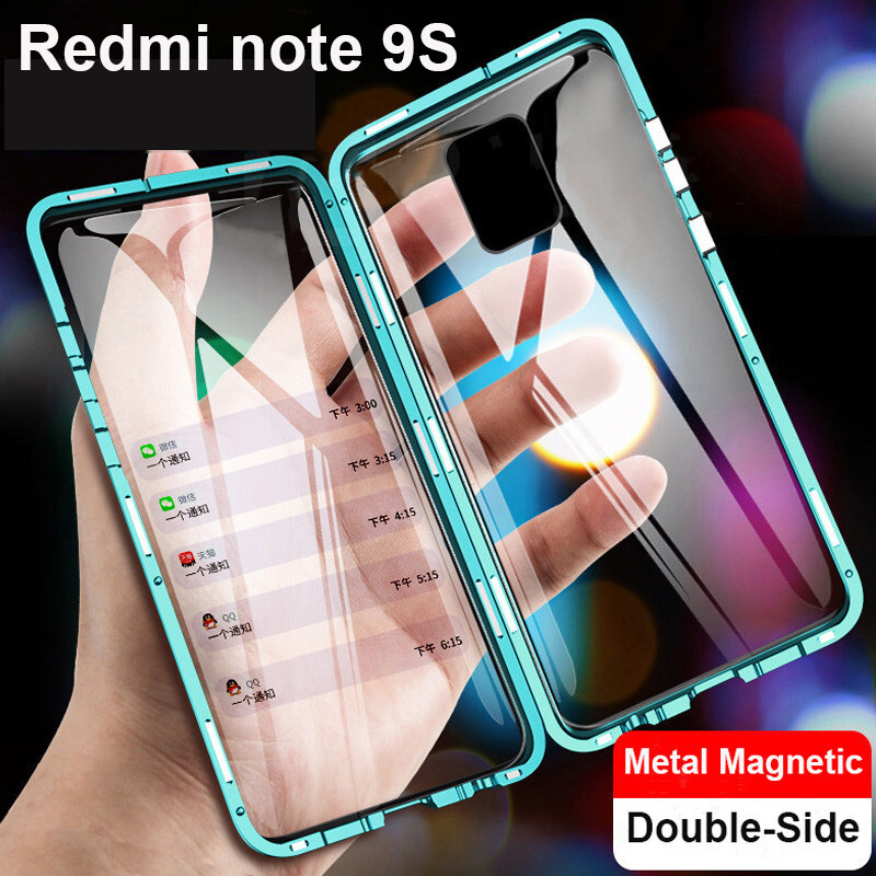 Topewon for xiaomi redmi note 10 10s 9s 9 pro max 9a phone case, double sided glass 360 full cover magnetic adsorption metal frame casing
