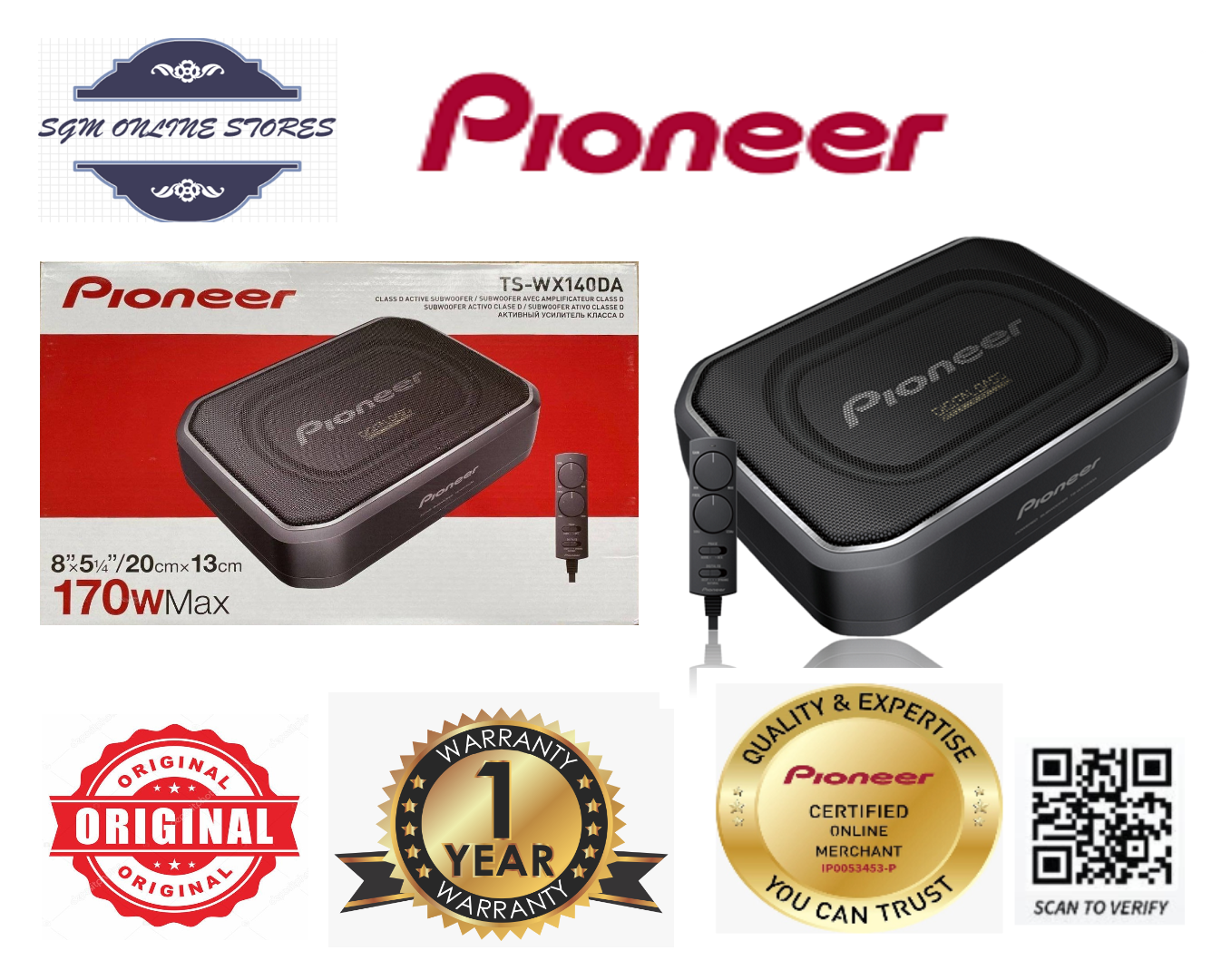 Sub Box Space Saving Subwoofer Pioneer TS-WX130DA Compact 160W