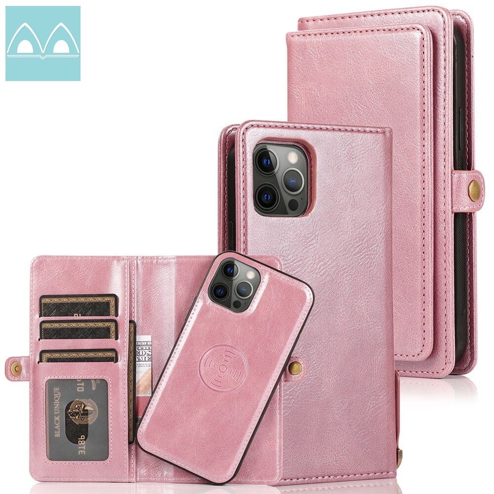 For iPhone 12/i12 Mini/i12 Pro/i12 Pro Max/ iPhone 13/ 13 Pro / 13 Pro Max / 13 Mini/14/14 Pro/14 Pro Max/14 Plus PU Leather Separable Case Magnetic Detachable Stand Flip Wallet Cover with Card Slots Casing
