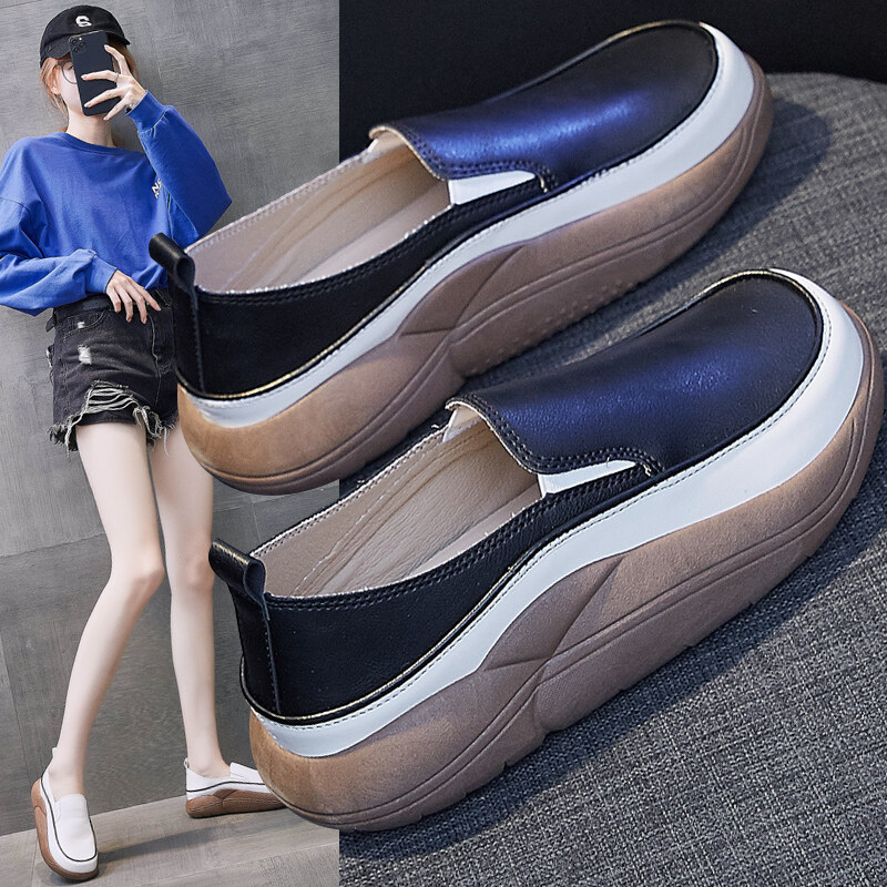 Abigworld Ladies Casual Fashion Small Leather Shoes Four Seasons Light Slip-On Single Shoes Small White Shoes