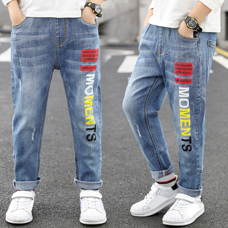 Quần thường ngày cho bé trai trẻ ienens 4-13 tuổi Quần jean ống đứng dáng ôm cho bé trai Quần dài denim trẻ em Quần Eo co giãn