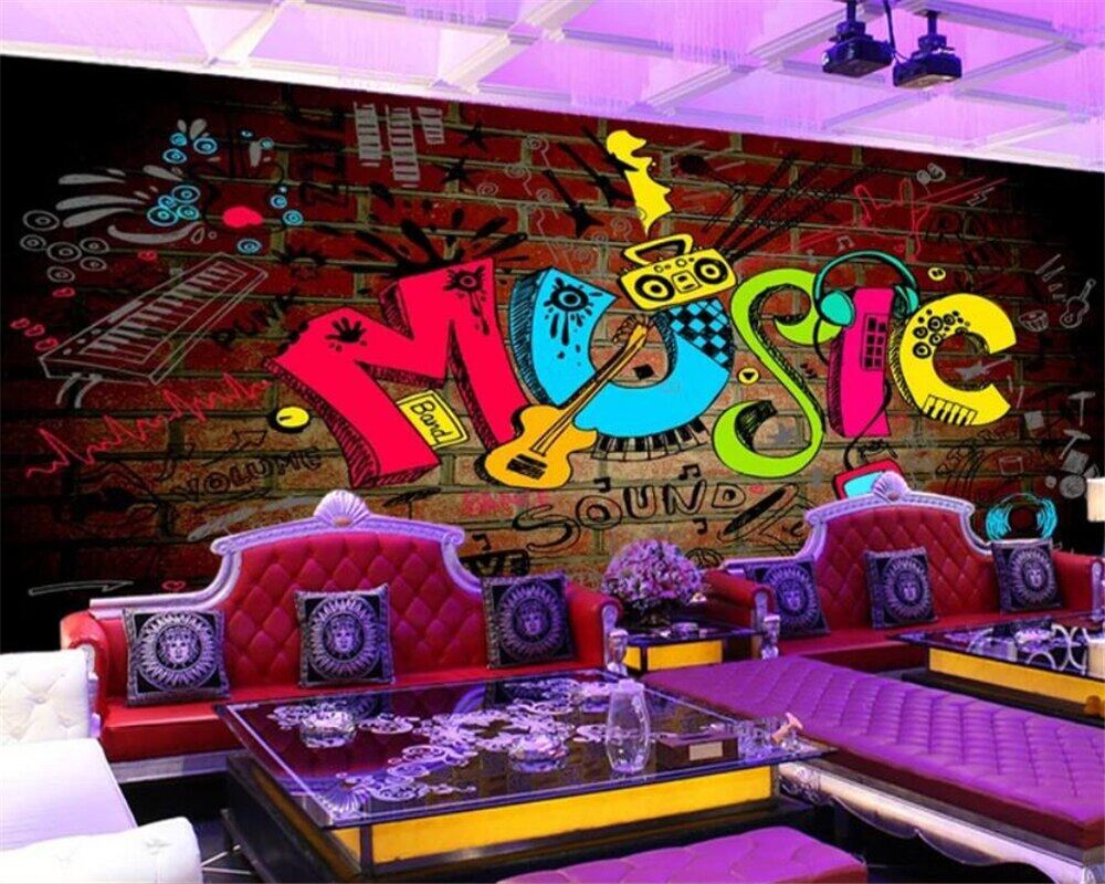 Self adhesive custom 3d Trendy Musical Brick modern Wallpaper,living room tv wall bedroom home decor bar KTV mural wall sticker