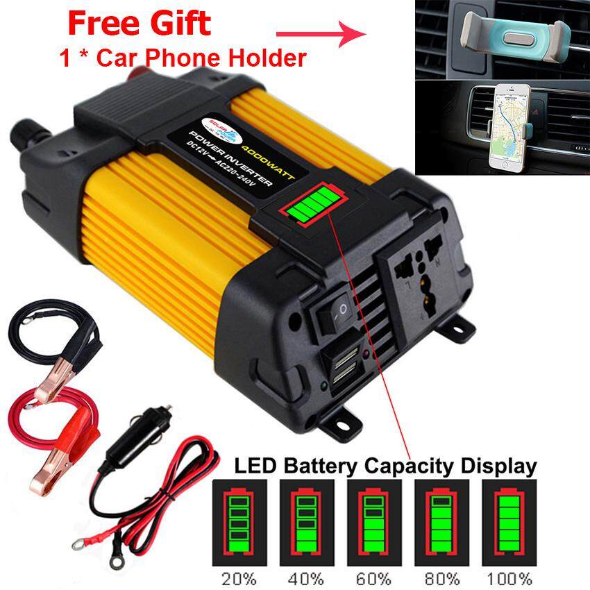 4000W Peak Power Inverter Car Converter Charger DC 12V To AC 220V Battery