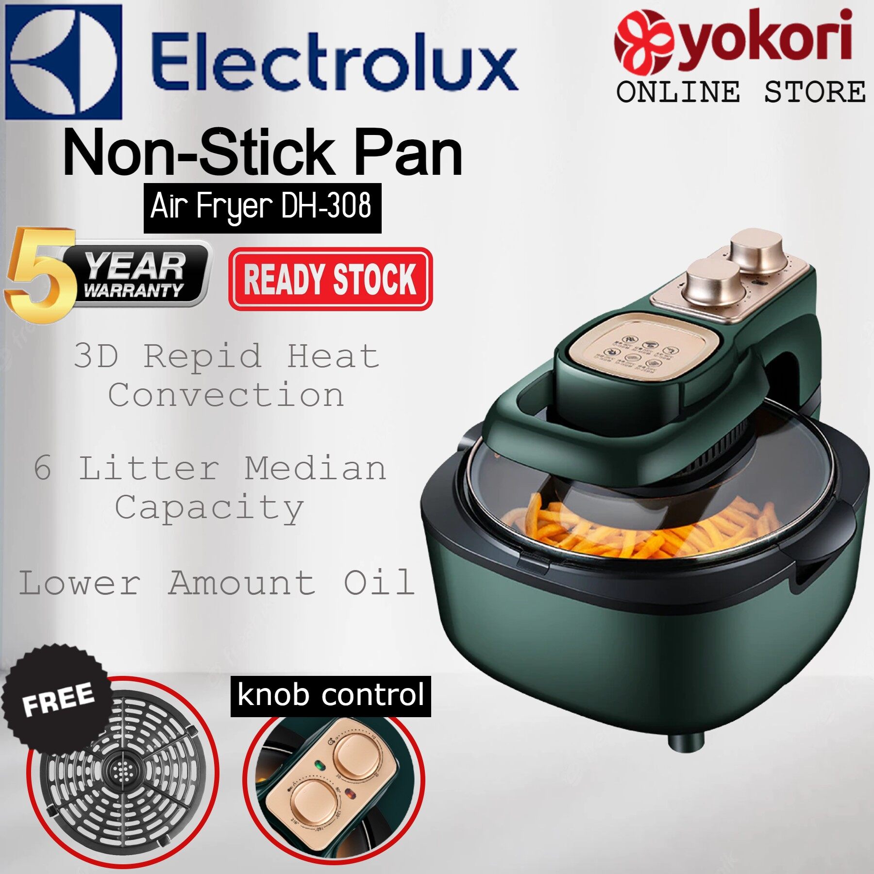 【Ready Stock】ELECTROLUX New Model Air fryer DH308 Rapid Advance Air