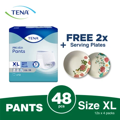 TENA PROskin Pants Plus XL 12sx4 Free 2x Serving Plates