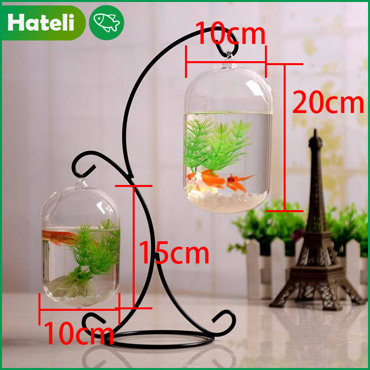 【HATELI】Aquarium Tanks Hanging Small Fish Tank Mini Tank Office Desk Creative Glass Small Gold Fish Tank Aquarium Household Fighting Fish Tank