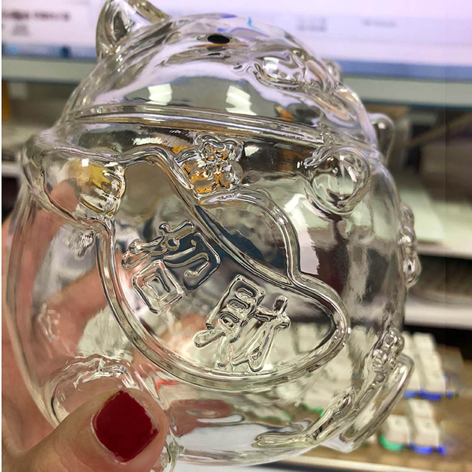 Serbery Transparent Lucky Cat Piggy Bank Money Box Glass for Children Gift Kids