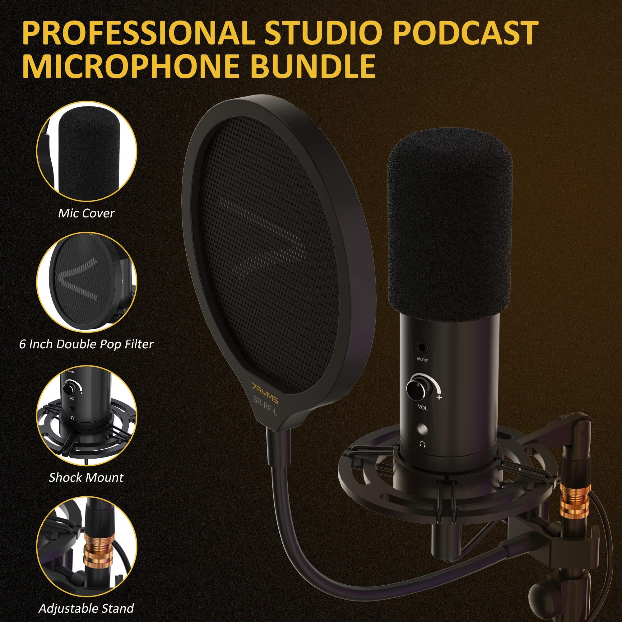 7RYMS Condenser USB Microphone SR-AU01-K2 Studio Microphone Kit with Desk Stand, Pop Filter and Real-time Monitor Gaming-Mic 192kHz/24bit Tape to Mute Microphone for PC for Streaming Podcast Recording ASMR, for Computer, Phone