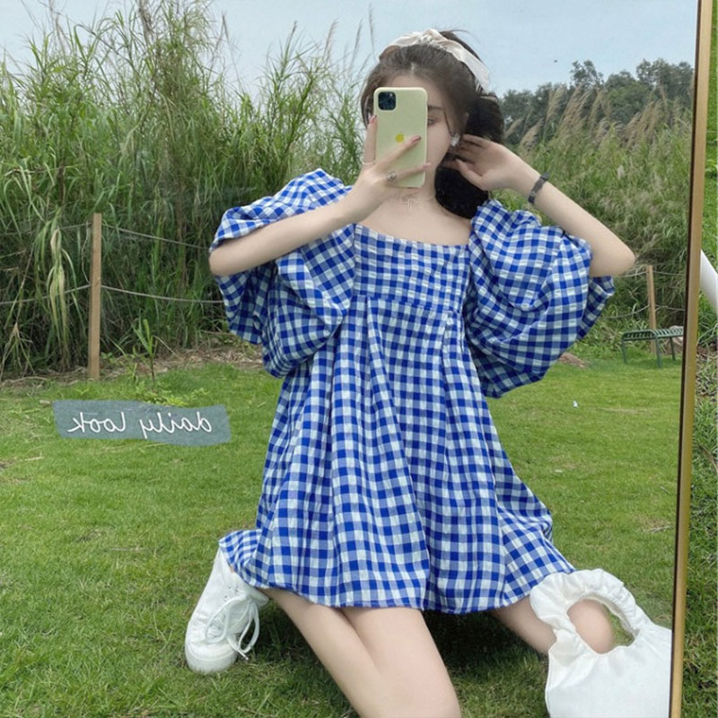 Guima dress Plaid a wrist puff shape wide and