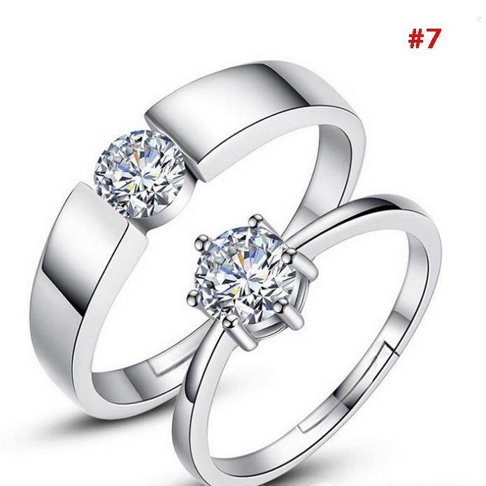 1 cặp 925 Tinh Thể Bạc Nhẫn Cưới Kim Cương Nhẫn Đôi Nhẫn Cặp