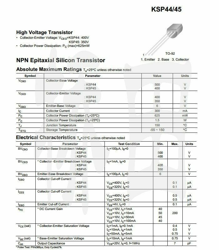 50PCS KSP44 400V/0.3A NPN TO-92 DIP transistors