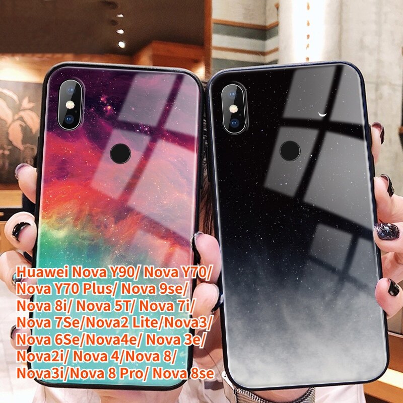 Rty glass case for huawei nova y70 y70 plus huawei nova y90 nova 8 nova 8i nova 8se nova 8pro nova 9se huawei nova 7se nova 6se nova 7i nova 4e nova 3e nova 3i nova 2i nova 2 lite star space bumper tempered glass protective slim phone case