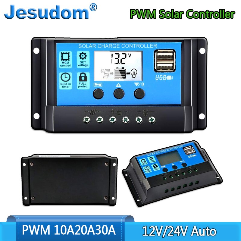 Bộ Điều Khiển Năng Lượng Mặt Trời PWM LCD 30A 20A 10A 12V/24V Đèn Điều Chỉnh Bộ Sạc Tấm Pin PV 100W 200W 300W 400W 500W