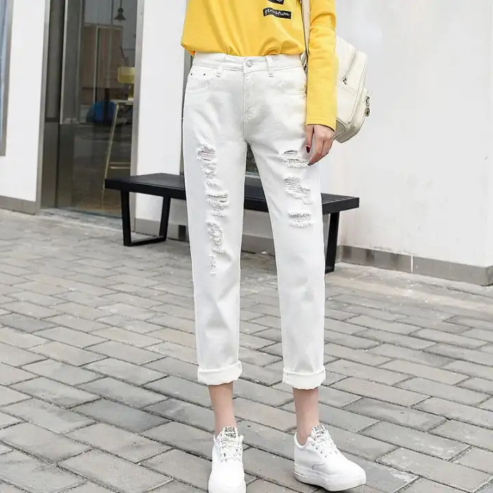 white denim ripped jeans
