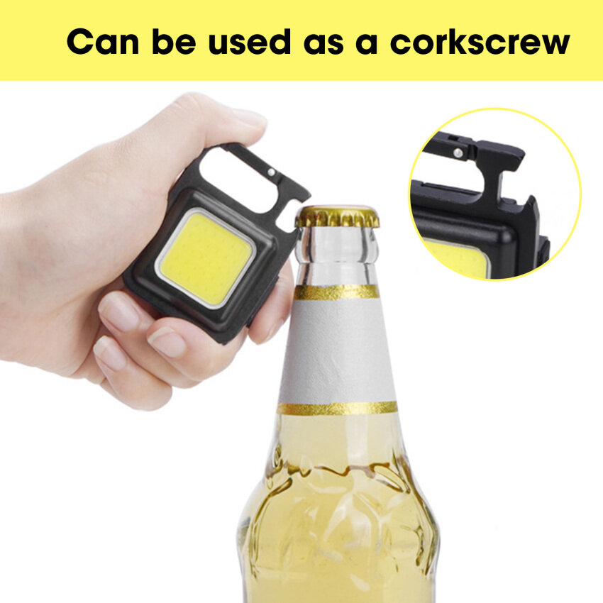 【High Quality+ In Stock】Mini LED Flashlight Work Light Mutifuction Portable Pocket Flashlight Keychains USB Rechargeable for Outdoor Camping Small Light Corkscrew