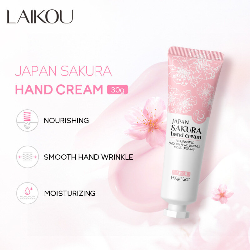 Sakura Hand Cream Cherry Blossom Moisturizing Hand Cream 30g Brighten Skin Tone Smooth Wrinkles Refreshing Moisture