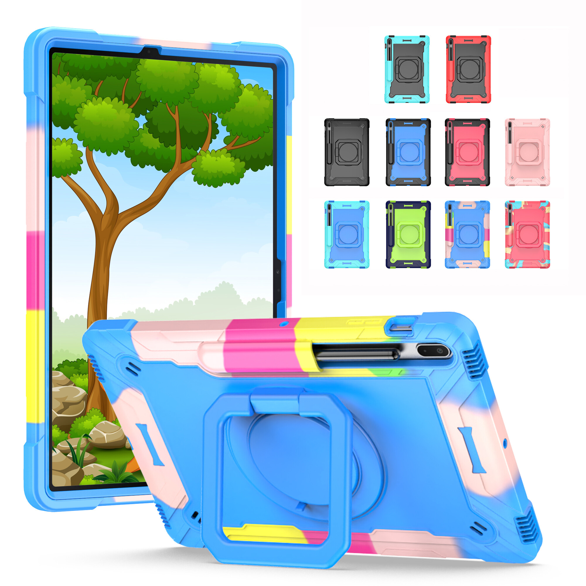 for Samsung Galaxy Tab S9 FE Plus 12.4 2023 Shockproof 360°Rotatable Stand & Hand Strap & Shoulder Strap Shockproof Cover Case for Tab S9 Plus/S8 Plus/S7 FE/S7 Plus 12.4 inch