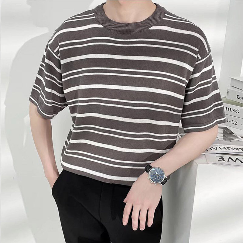 Hanlu Men's striped short-sleeved T-shirt Summer thin loose Korean fashion T-shirt