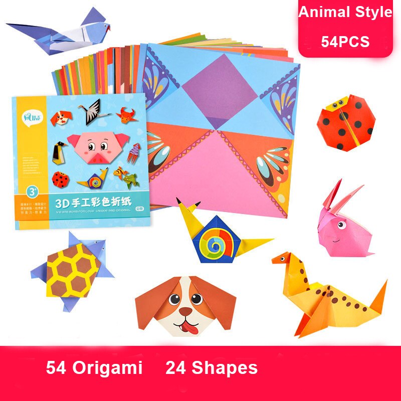 54 PCS 3D Puzzle DIY Folding Toy Children Origami Paper Book For Animal ...