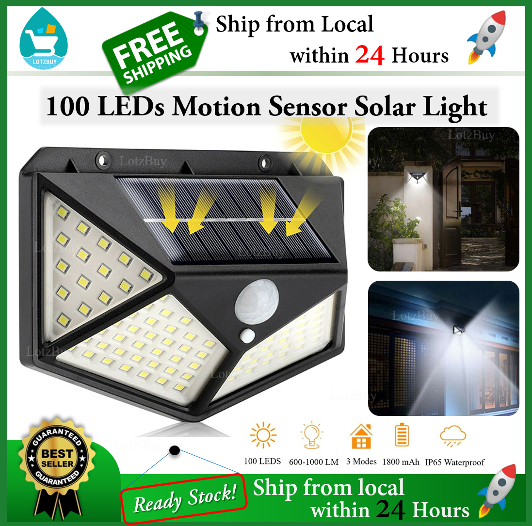 100 LED Solar Light with Motion Sensor Wide Angle Wireless Security White Lights 