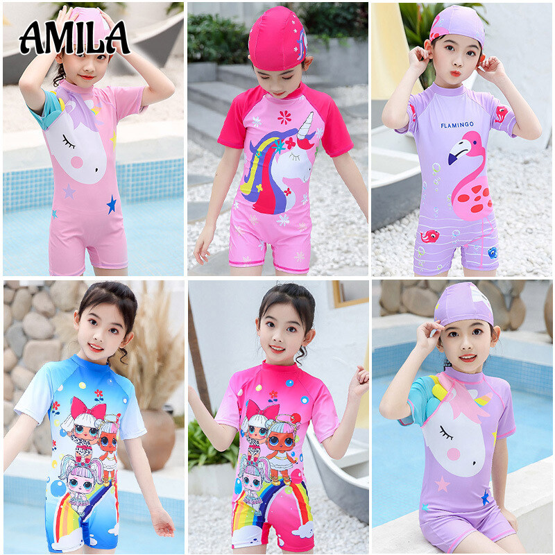 AMILA New girl's swimsuit one-piece cute princess little girl baby swimsuit Korean version of the children's surf clothes tide
