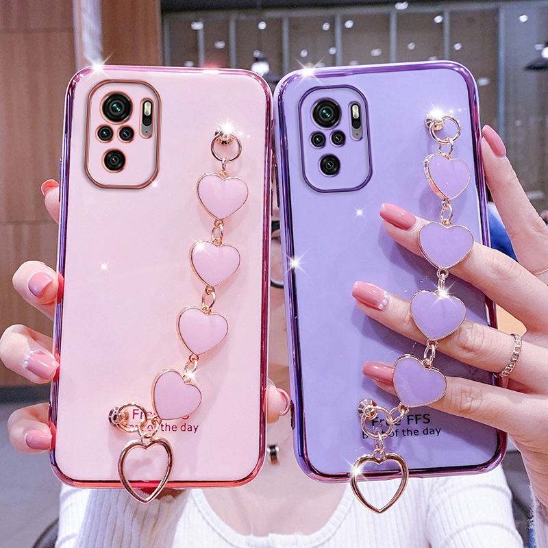 Ốp Bảo Vệ Máy Ảnh Chính Xác Cho Xiaomi Redmi 10 Note 10 Note 10S Note 10 5G Note 10 Pro Ốp Chống Rơi Mạ Phong Cách Nữ Tính Với Vòng Tay Họa Tiết Tình Yêu Dễ Thương