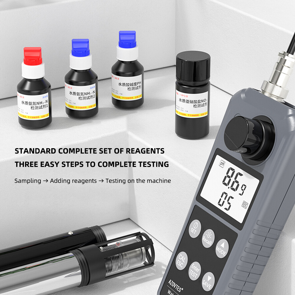 RCYAGO Multifunctional Water Quality Detector PH Meter Dissolved Oxygen Ammonia Nitrogen Nitrite Test Dissolved Cxygen Water Tester (Dissolved Oxygen+Temperature+PH+Nitrite+Ammonia Nitrogen)