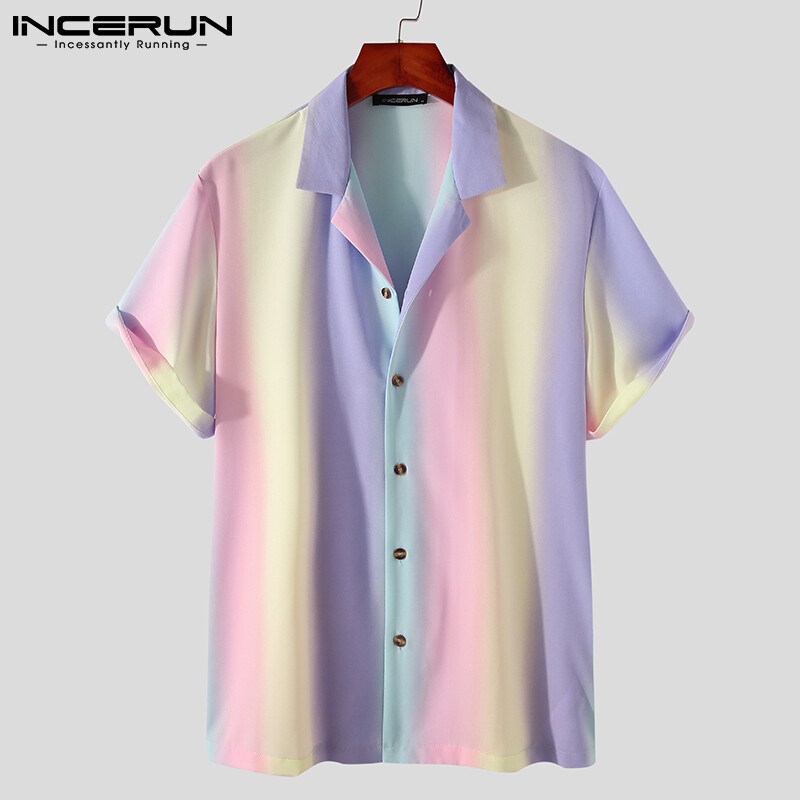 (Leisure Style) INCERUN Mens V Neck T Shirts Casual Fit Buttons Up Tops Dress Shirt Blouses