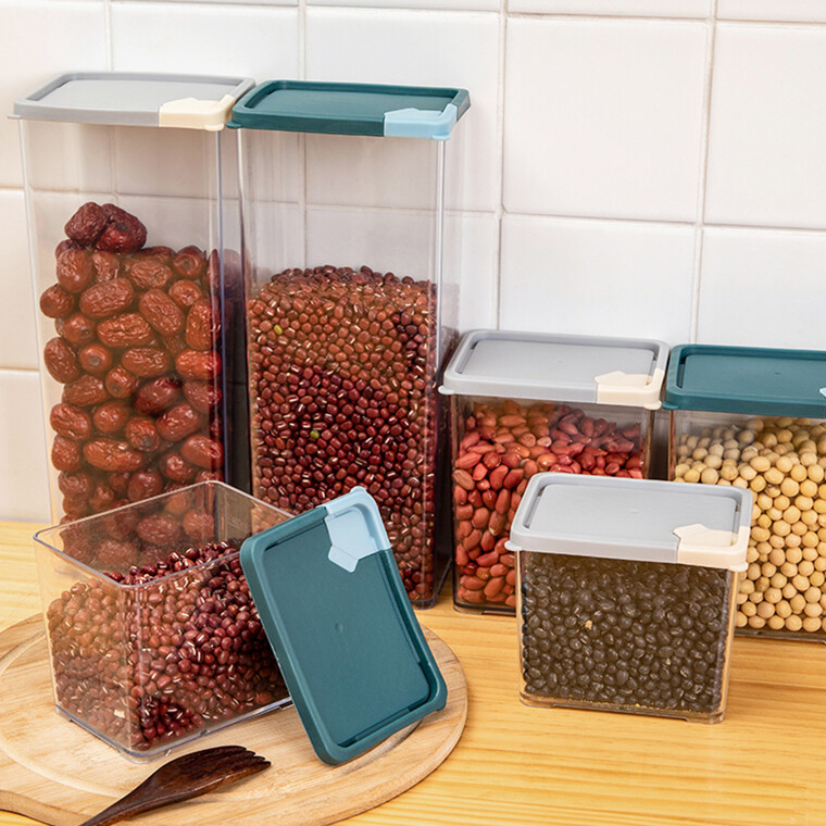 Kitchen Airtight Box Food Storage Container Stackable Bottles Kitchen Food Sealed Jar Containers Grain Nuts Beans Storage Box With Lid Buckle Design Sealed Moistureproof and Dustproof Household Plastic Box