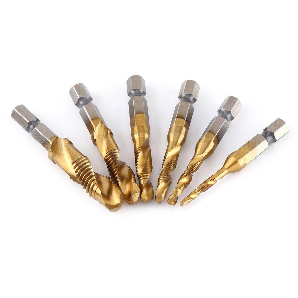 6pcs Metric Thread M3-M10 Titanium Coated HSS Drill and Tap Bits 1/4  Hex Shank