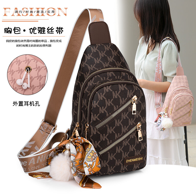 Chest bag female 2024 new, casual all-match lady bag, cross body bag , shouder bag， Korean soft leather small backpack fashion one-shoulder messenger bag