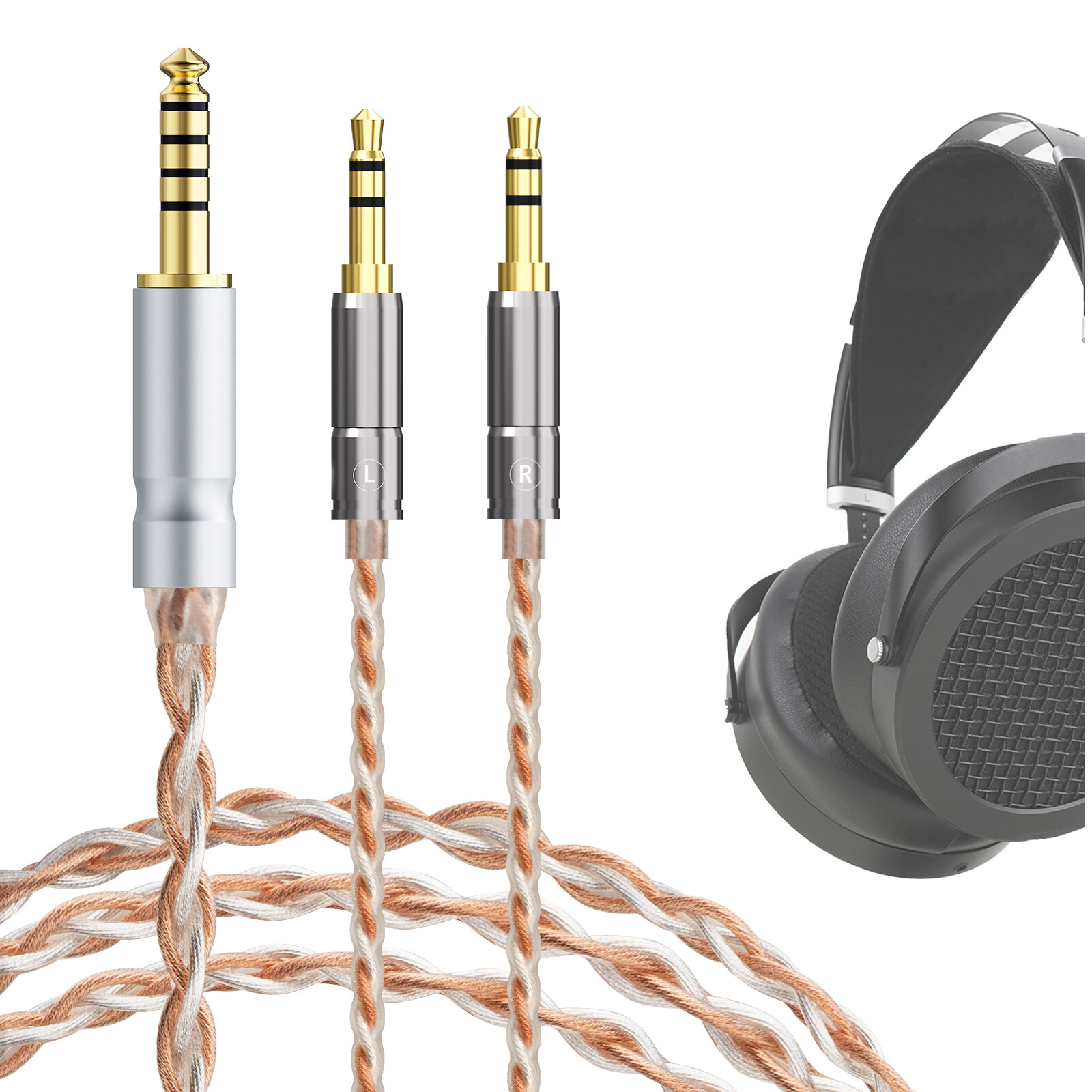 Geekria 4.4mm balanced cable compatible with hifiman sundara-c sundara he4xx 400i he1000v2 braided silver plated audio cord