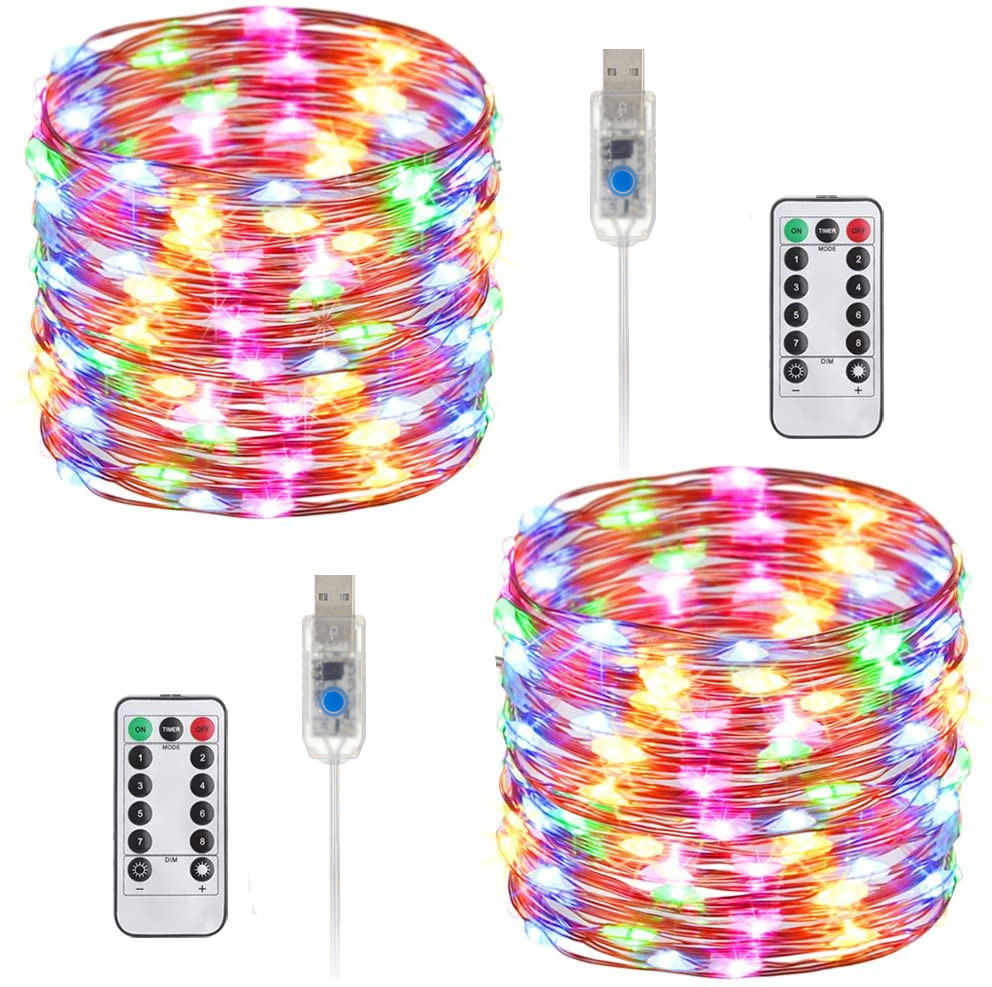 8Mode USB Powered 50LED 100LED 200LED String Lights Fairy Lights Remote Control Timer Twinkle String Lights Firefly Holiday Lights for Christmas Halloween Party Wedding Decoration