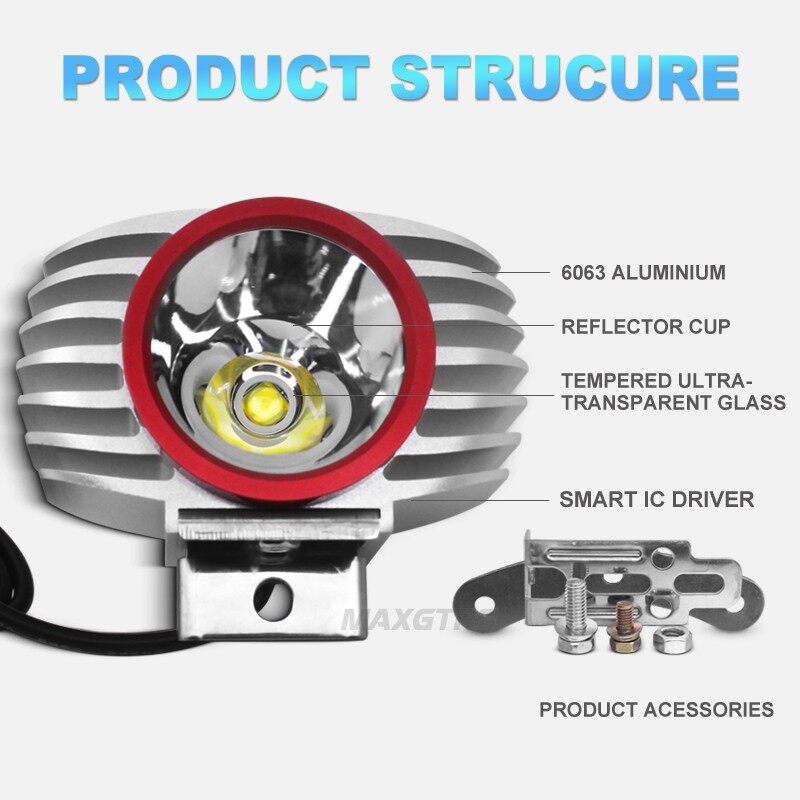 MAXGTRS LED Car External Headlight 15W 3000LM White High/Low Motorcycle DRL Headlamp Spotlight Drive Fog Spot Light DC12V/24V
