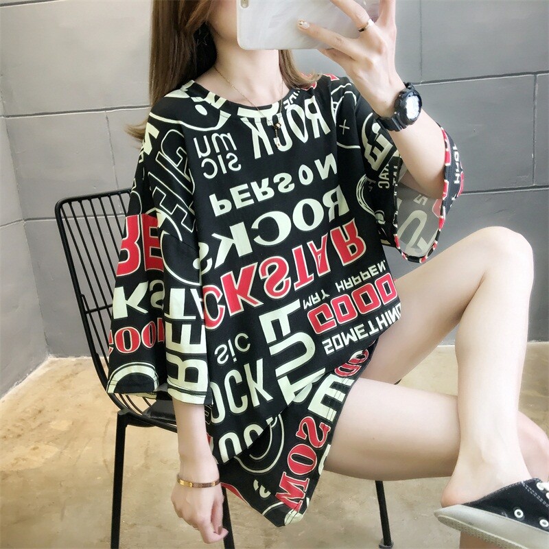 Middle and long T-shirt women's short sleeve summer women's Student Korean version loose ins fashion half sleeve BF upper garment