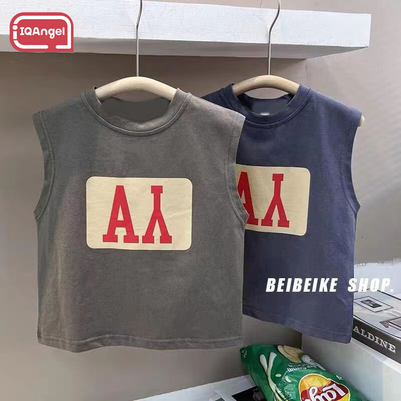 IQANGEL Children's sleeveless T-shirt boys' 100% cotton printed vest