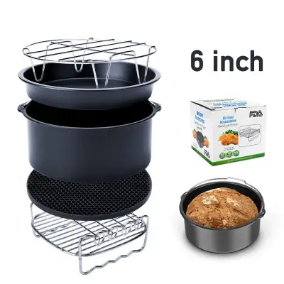 Ready Stock 5Pc/Set Air Fryer 6 inch/7 inch Frying Cage Dish Baking Pan Rack Pizza Tray Pot Tool Accessory