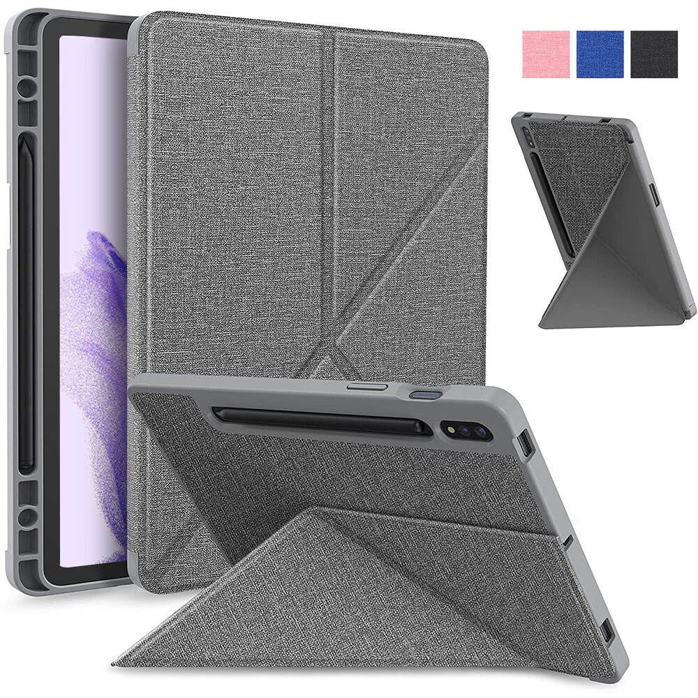 Premium Slim Soft TPU Back Cover with Pencil Holder Multi-Viewing Angles Folding Stand Case for Samsung Galaxy Tab S7 FE 12.4 2021 T736/Tab S9 Plus/Tab S9/Tab S7 Plus 12.4 T970 T975 /Tab S7 11 inch 2020 T870 T875/Tab S8 Plus/Tab S8