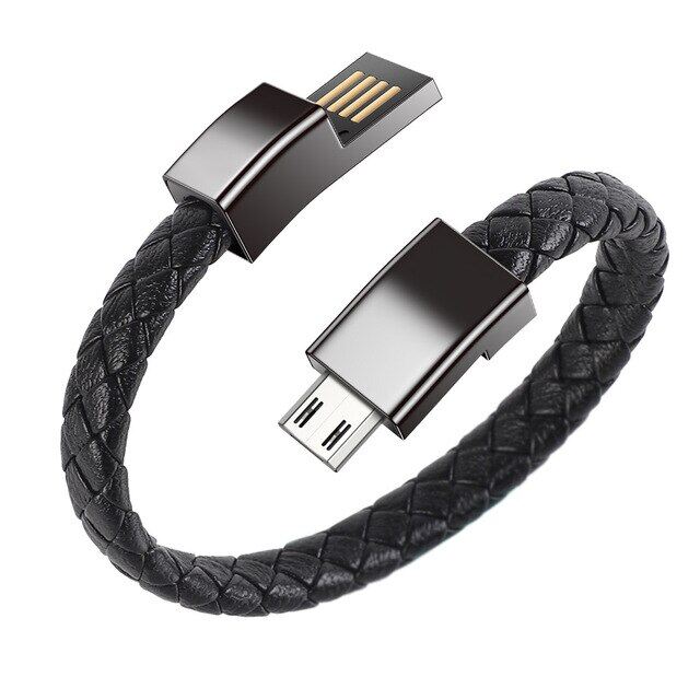 Short usb data cable for iphone 13 14 12 11 pro max x leather bracelet charger cable for micro usb type c portable fast charging usb cord wire, data transfer.