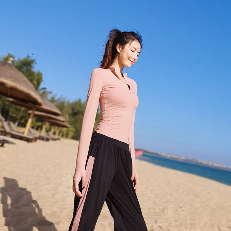 SUPERFLOWER Frauen Sport Shirts Einfarbig Reißverschluss Hohe Elastische Gym Yoga Top Atmungsaktive Langarm Sexy T-Shirts_voghion.com