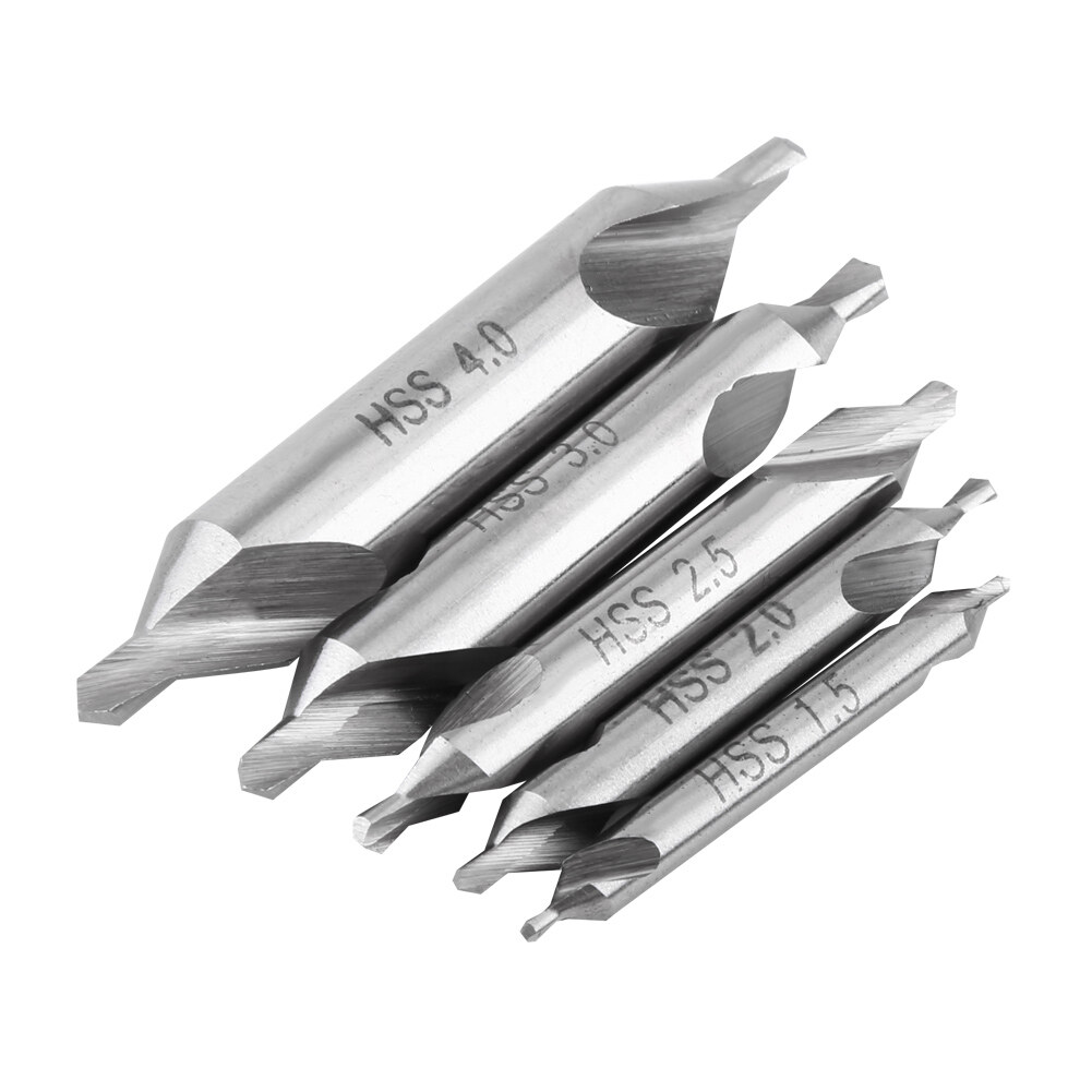 Center Drill Bit 5pcs High Speed Steel 1.5/2/2.5/3/4mm 60 Degree AngleCountersink Spotting Drill Bits Tool