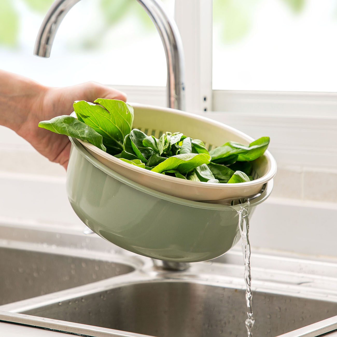 Homenhome Giỏ Trái Cây Rỗng Hai Lớp Giỏ Thoát Nước Bồn Rửa Nhà Bếp