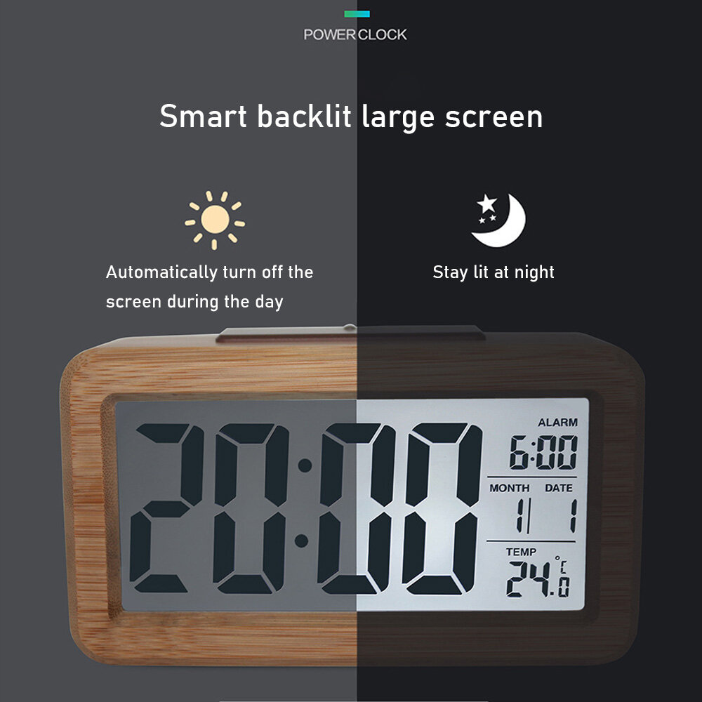 Solid wood] creative electronic clock simple solid wood alarm clock fashion electronic gift smart clock