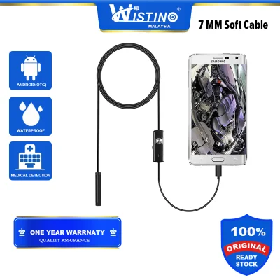 Wistino 7mm Endoscope Camera Soft Cable Flexible IP67 Waterproof Micro USB Inspection Borescope Camera for Android PC Notebook 6LEDs Adjustable
