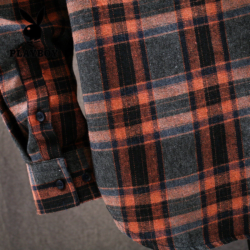 PLAYBOY New Men's Plaid Shirt Casual Shirt