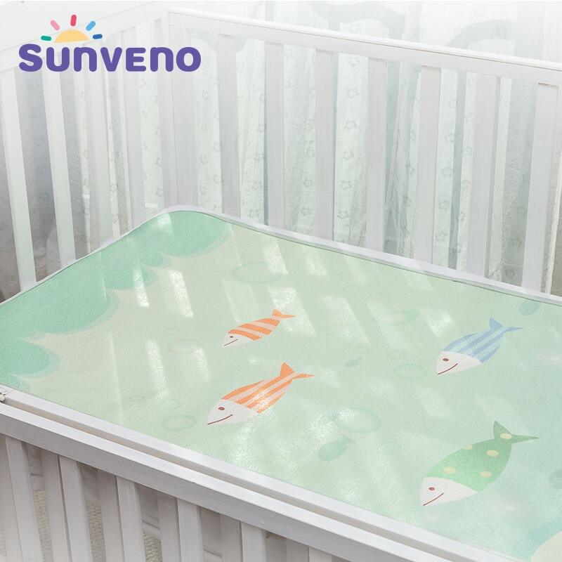 SUNVENOผ้าปูที่นอนสำหรับเด็กแรกเกิด,ผ้าปูที่นอนระบายอากาศได้ดีผ้าวิสคอสเย็นพร้อมหมอนสำหรับเด็กทารกขนาด120X60ซม. สำหรับฤดูร้อน